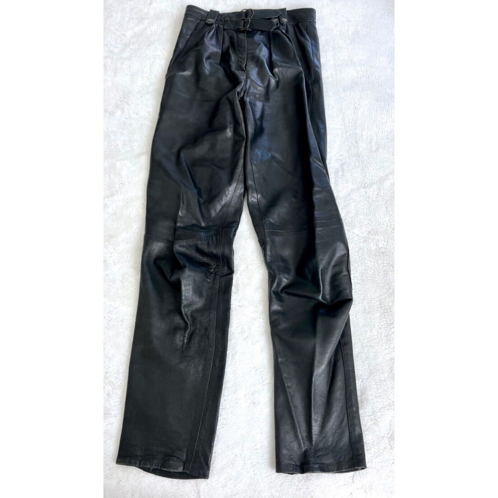 Francesco Rizzi Vintage Black Leather Pleated High Rise Straight Leg Pants 1980s